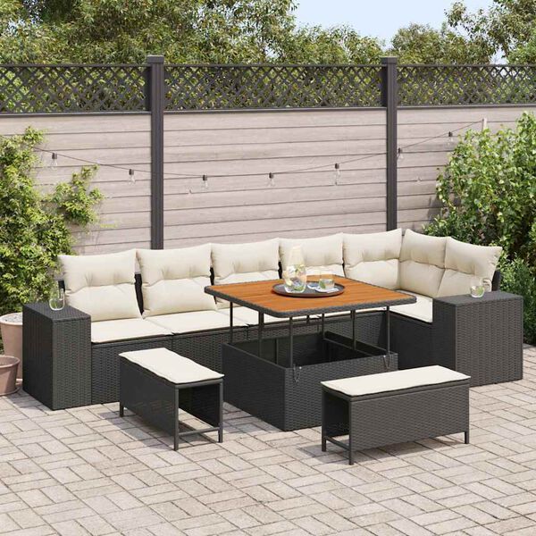 vidaXL Set Divano da Giardino 9 pcs Nero e Crema polyrattan