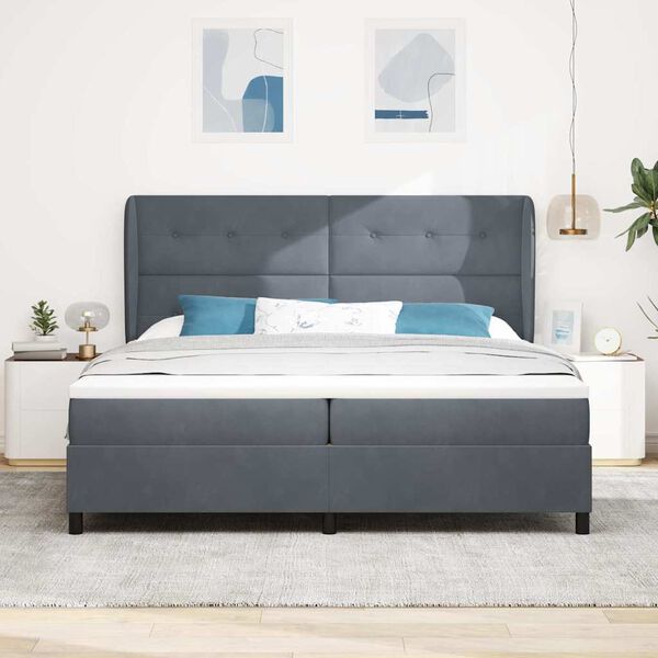 vidaXL Letto a molle con materasso Grigio scuro 200 x 200 cm Velluto