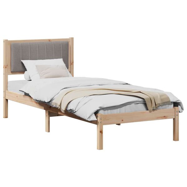 vidaXL Letto con Testiera Rivestita Talpa 75 x 190 cm Pino massello