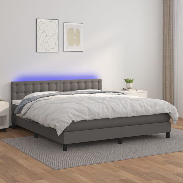 vidaXL Giroletto Molle con Materasso e LED Grigio 180x200cm Similpelle