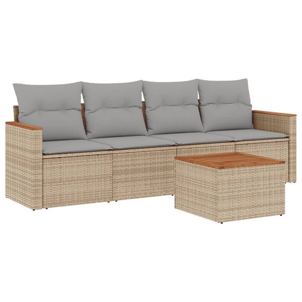 vidaXL Set Divano da Giardino 5 pz con Cuscini Beige in Polyrattan