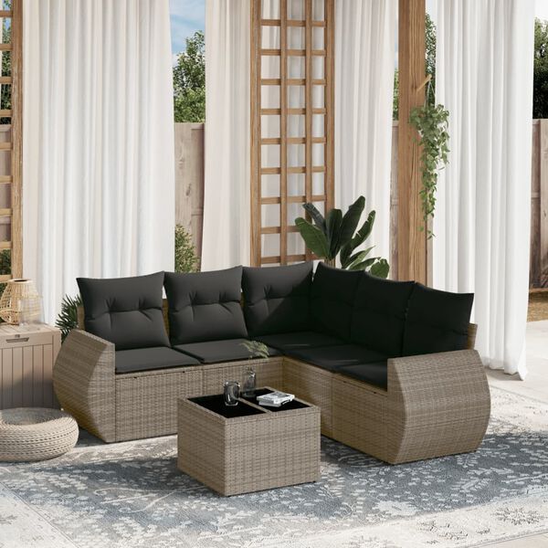 vidaXL Set Divano da Giardino 6 pz con Cuscini Grigio in Polyrattan