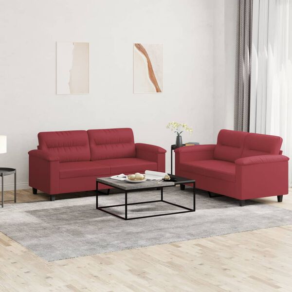 vidaXL Set di Divani 2 pz con Cuscini Rosso Vino in Similpelle