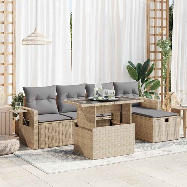 vidaXL Set Divano da Giardino 6 pz con Cuscini Beige in Polyrattan