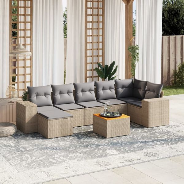 vidaXL Set Divano da Giardino 8 pz con Cuscini Beige in Polyrattan