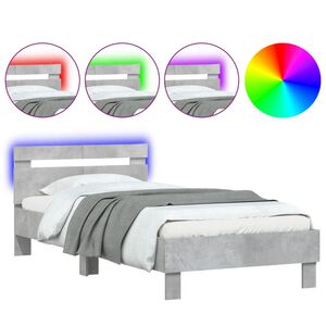 vidaXL Giroletto con Testiera e LED Grigio Cemento 100x200 cm