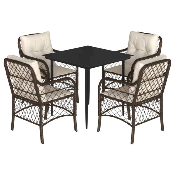 vidaXL Set da Pranzo da Giardino 5pz con Cuscini in Polyrattan Marrone