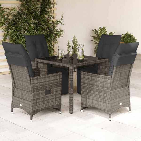 vidaXL Set Bistr&ograve; da Giardino 5 pz con Cuscini in Polyrattan Grigio