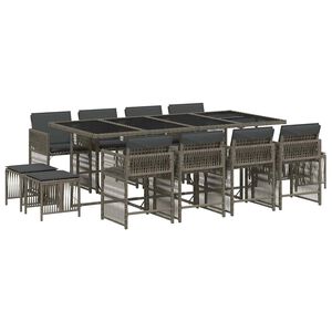 vidaXL Set da Pranzo da Giardino 13pz con Cuscini Grigio in Polyrattan