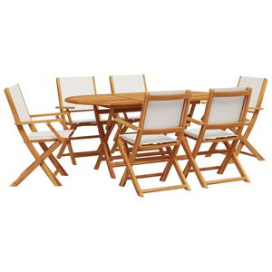 vidaXL Set Pranzo da Giardino 7 pz Crema in Tessuto e Legno Massello