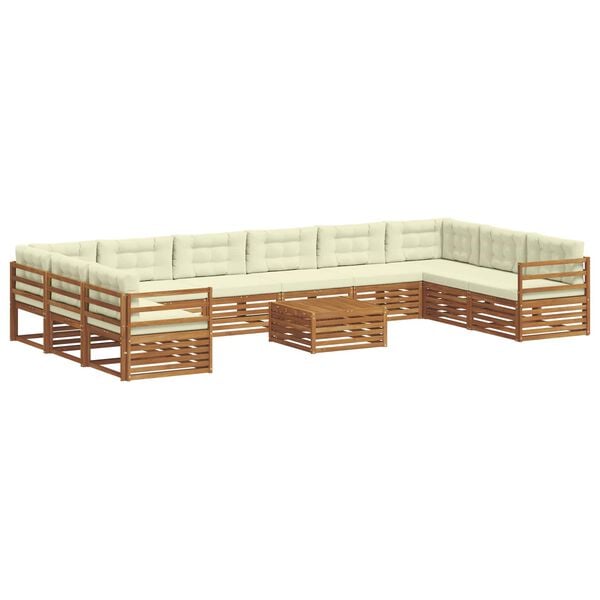 vidaXL Set divani 11 pcs Naturale e Crema Legno di Acacia Massello