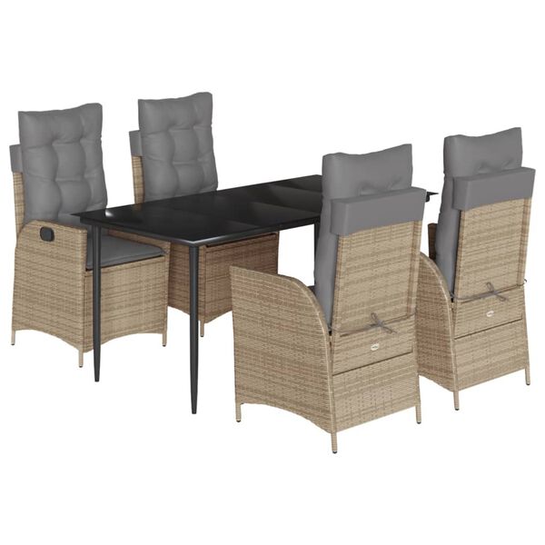 vidaXL Set da Pranzo da Giardino 5 pz con Cuscini Beige in Polyrattan