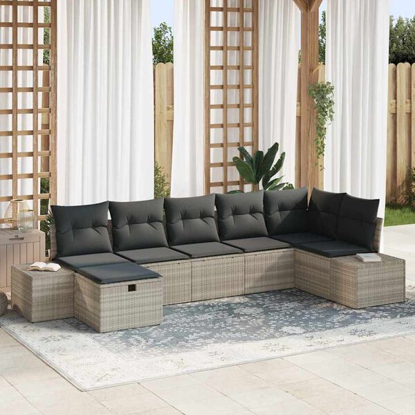 vidaXL Set Divano da Giardino 7 pcs Grigio chiaro polyrattan
