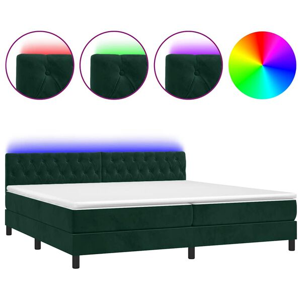 vidaXL Letto a Molle con Materasso e LED Verde Scuro 200x200cm Velluto