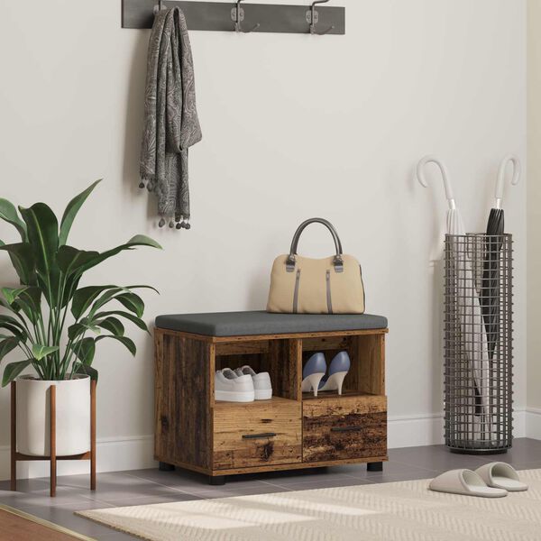 vidaXL Panca per ingresso con cuscino Legno vecchio 60 x 38 x 46 cm