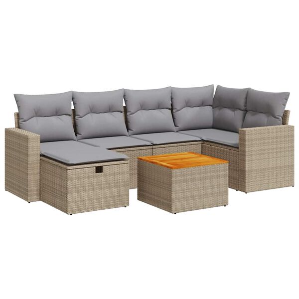 vidaXL Set Divani da Giardino 7 pz con Cuscini Beige in Polyrattan