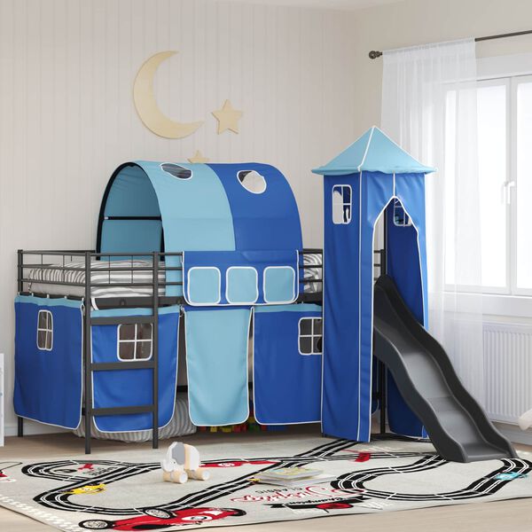 vidaXL Struttura del letto loft per bambini Nero e Blu 100 x 200 cm