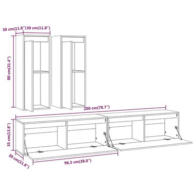 2 Mobili Porta TV VidaXL – Legno Vecchio 80x35x36.5 Cm, Mobile HiFi Con Anta E Ripiani