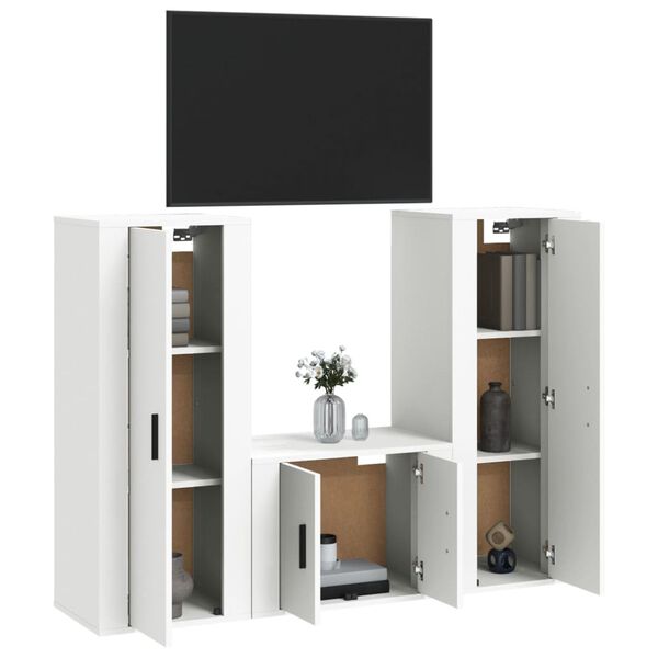 vidaXL Set Mobili Porta TV 3 pz Bianco in Legno Multistrato