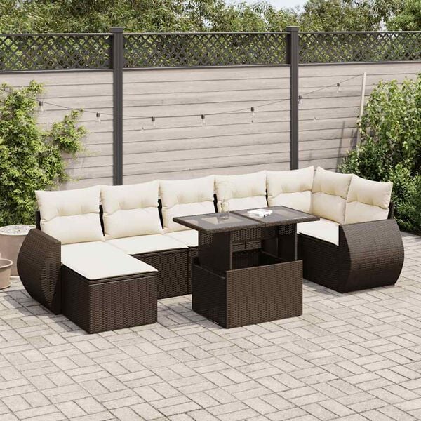 vidaXL Set Divani da Giardino 8 pz con Cuscini Marrone in Polyrattan