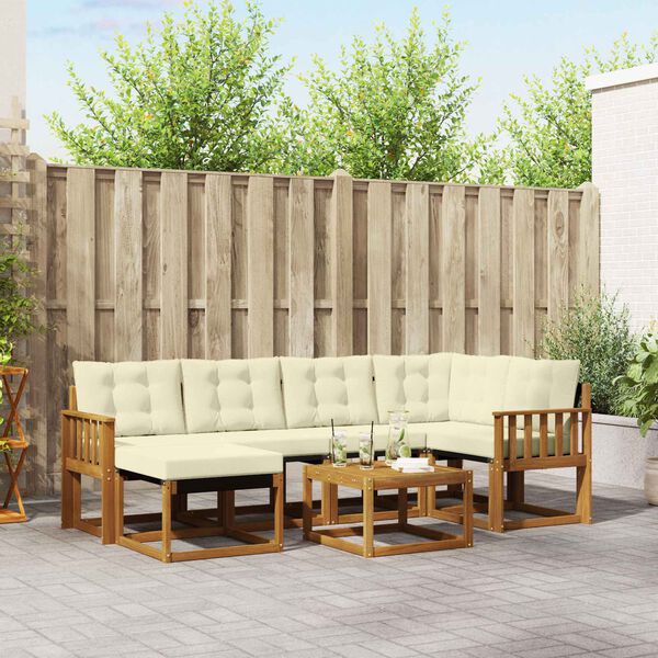 vidaXL Set di divani da esterno con cuscino 7 pcs Naturale e Crema