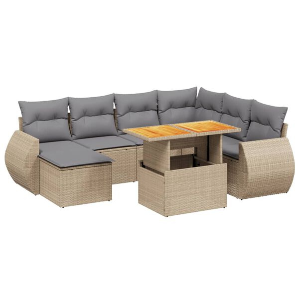 vidaXL Set Divano da Giardino 8 pz con Cuscini Beige in Polyrattan