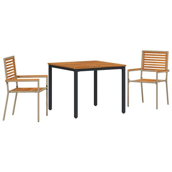 vidaXL Set da Pranzo per Giardino 3 pcs Beige e Marrone
