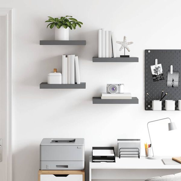 vidaXL Scaffali a Parete 4 pz Grigio Lucido 40x23x3,8 cm in MDF