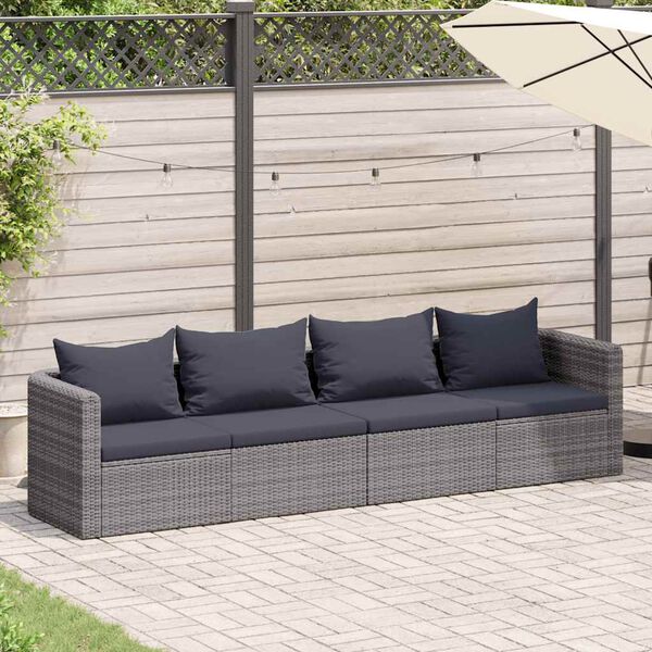 vidaXL Set Divani da Giardino 4 pz con Cuscini Grigio in Polyrattan