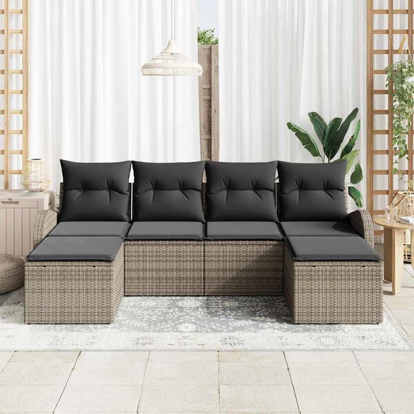 vidaXL Set Divano da Giardino 6 pcs Grigio Rattan in Polipropilene
