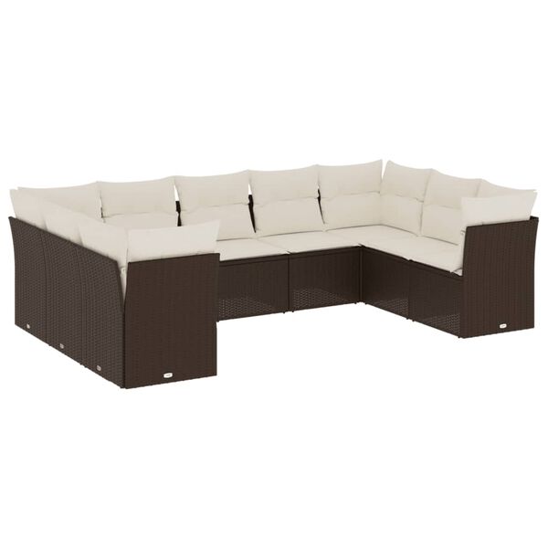 vidaXL Set Divani da Giardino 9pz con Cuscini Marrone in Polyrattan