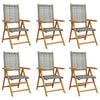 vidaXL Sedie pieghevoli reclinabili, 6 pezzi, in polyrattan grigio e legno massello