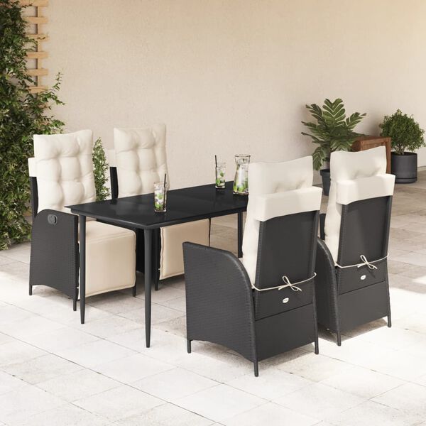 vidaXL Set da Pranzo da Giardino 5 pz Nero con Cuscini in Polyrattan
