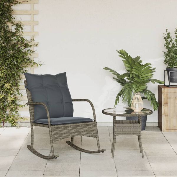 vidaXL Sedia a Dondolo da Giardino con Cuscini in Polyrattan Grigio