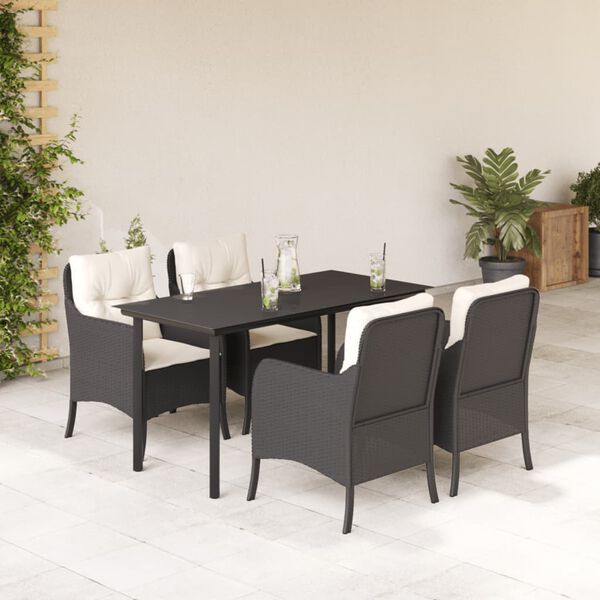 vidaXL Set da Pranzo da Giardino 5 pz Nero con Cuscini in Polyrattan