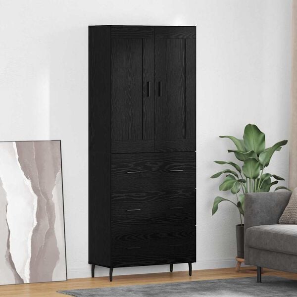 vidaXL Credenza con cassetto 2 pcs Rovere Nero Legno multistrato
