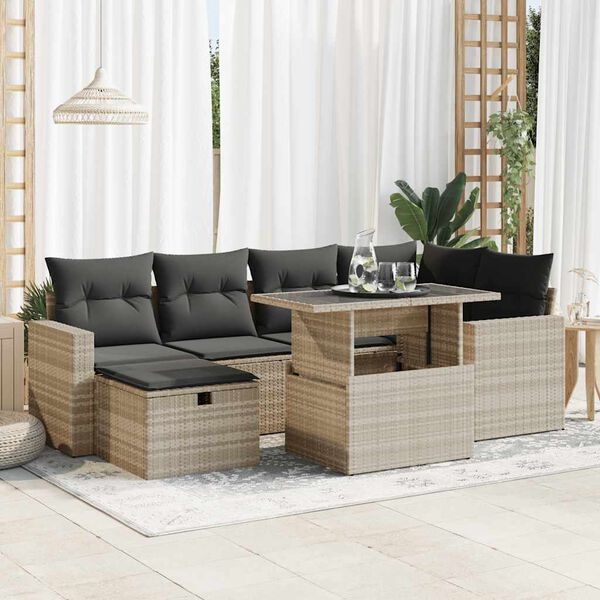 vidaXL Set Divani da Giardino 7pz con Cuscini Grigio Chiaro Polyrattan
