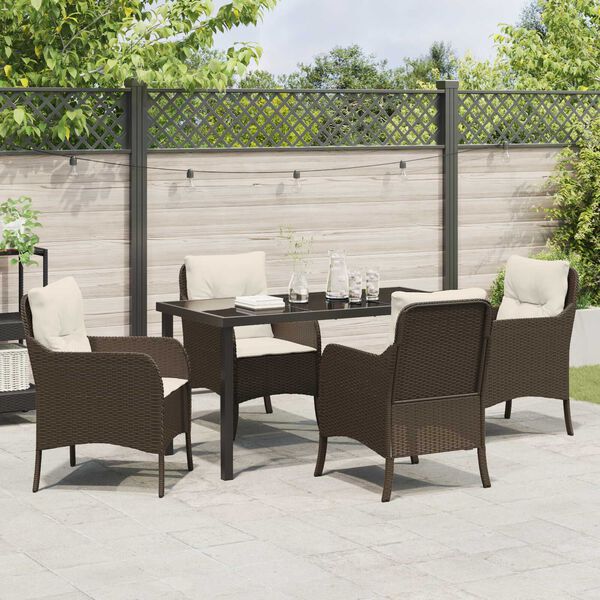 vidaXL Set da Pranzo per Giardino con cuscino 5 pcs Marrone polyrattan