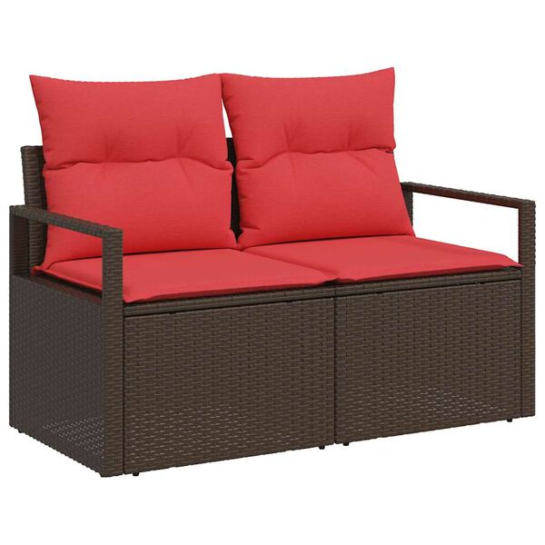 vidaXL Set di divani con cuscino 6 pcs Marrone e Rosso polyrattan