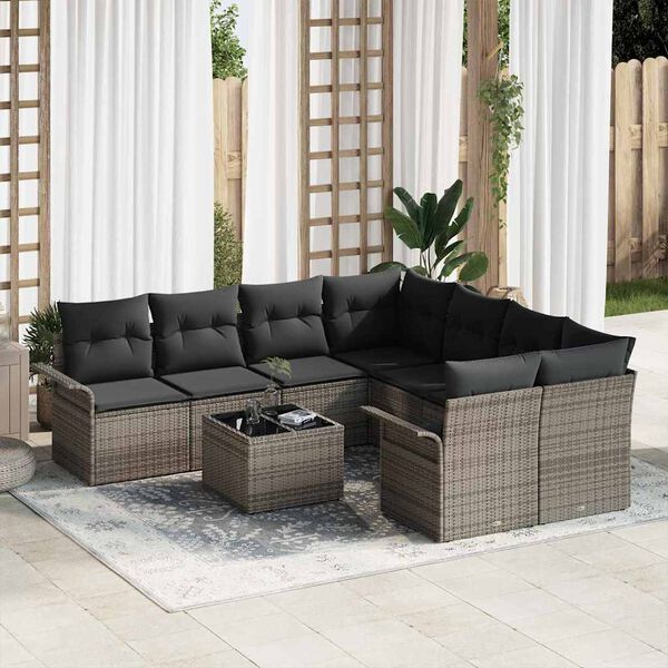 vidaXL Set Divano da Giardino con cuscino 9 pcs Grigio polyrattan