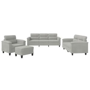 vidaXL Set Divani 4 pz con Cuscini Grigio Chiaro in Tessuto Microfibra