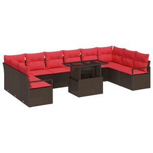 vidaXL Set Divano da Giardino 11 pcs Marrone e Rosso polyrattan