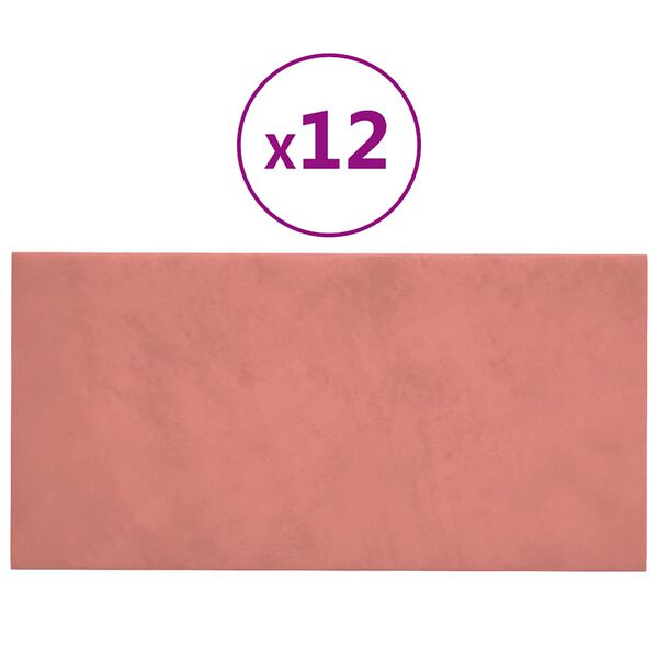 vidaXL Pannelli Murali 12 pz Rosa 30x15 cm Velluto 0,54 m²