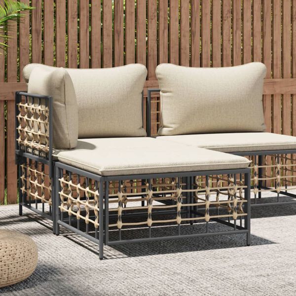 vidaXL Poggiapiedi da Giardino con Cuscino in Polyrattan Beige