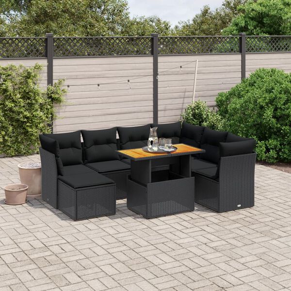 vidaXL Set Divani da Giardino con Cuscini 8 pz Nero in Polyrattan