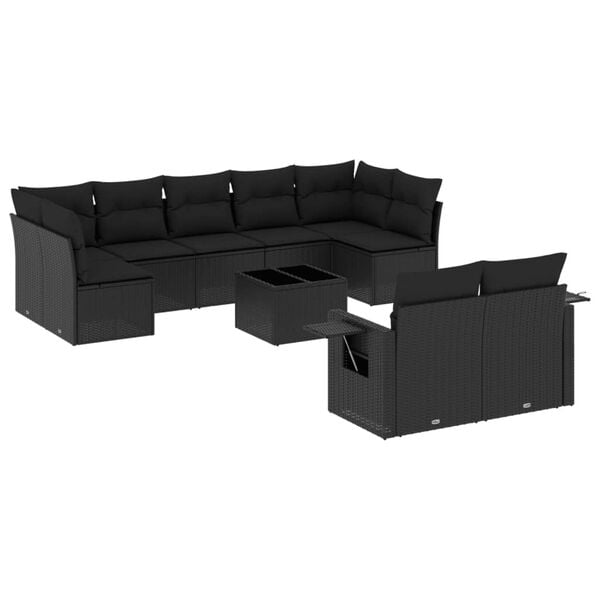 vidaXL Set Divani da Giardino 10pz con Cuscini in Polyrattan Nero
