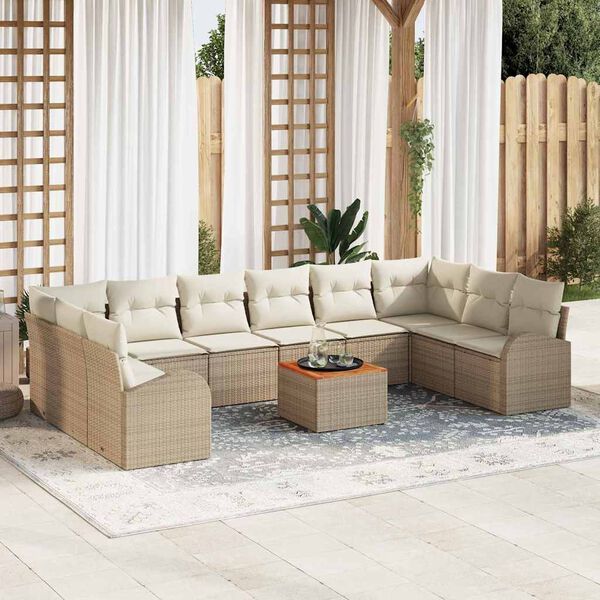 vidaXL Set Divano da Giardino con cuscino 11 pcs Beige polyrattan