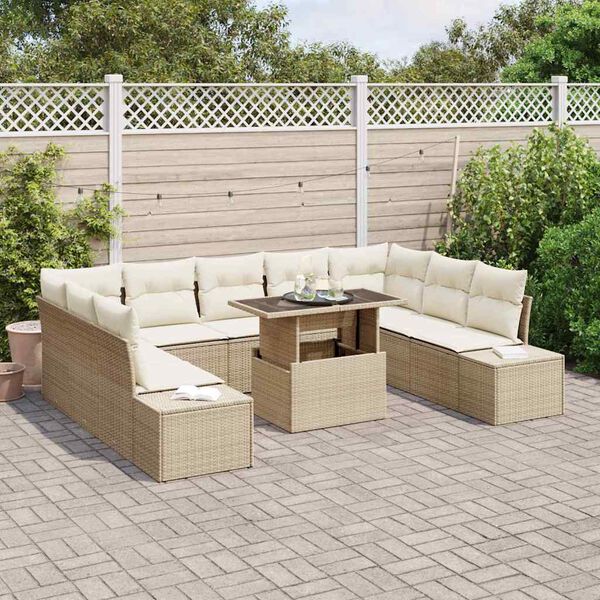 vidaXL Set Divano da Giardino 10 pcs Beige e Crema polyrattan
