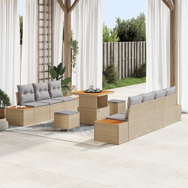 vidaXL Set Divano da Giardino con cuscino 10 pcs Beige Poly Rattan