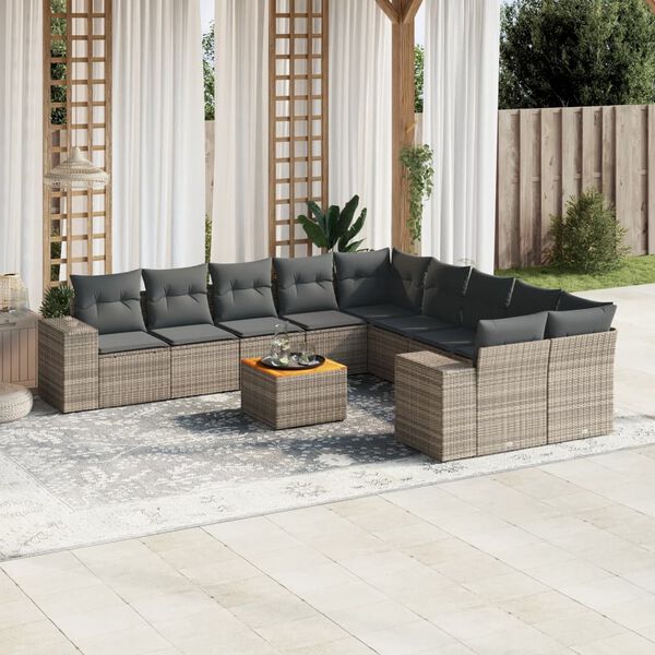 vidaXL Set Divani da Giardino 11 pz con Cuscini in Polyrattan Grigio